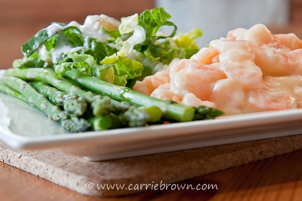 Lemon Buttered Shrimp with Pineapple Pine Nut Salad and Asparagus