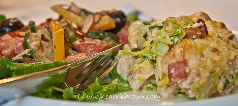 Chicken and Cabbage Carbonara with Gazpacho Salad